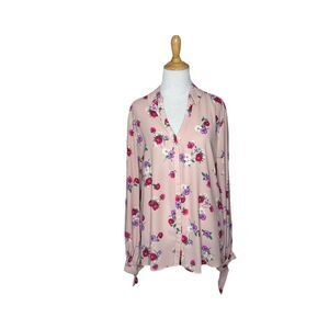 Express The Portofino Slim Button Down Shirt Blouse Pink Floral Long Sleeve Sz L